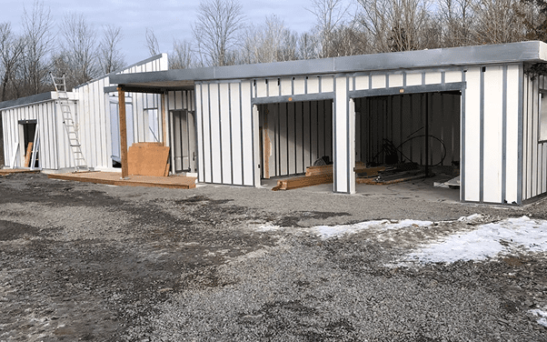 Partially constructed metal building exterior